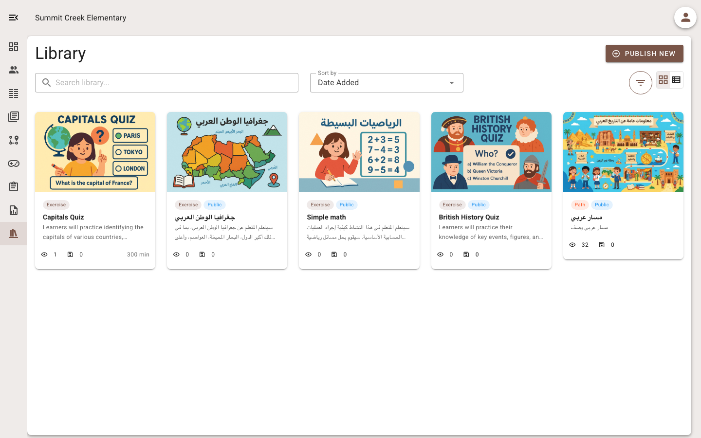 Biblioteca de Gamena con ejercicios individuales y una ruta de aprendizaje reutilizable