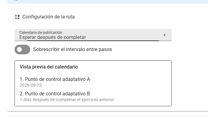 Configuración de una ruta de Gamena con Esperar después de completar seleccionado