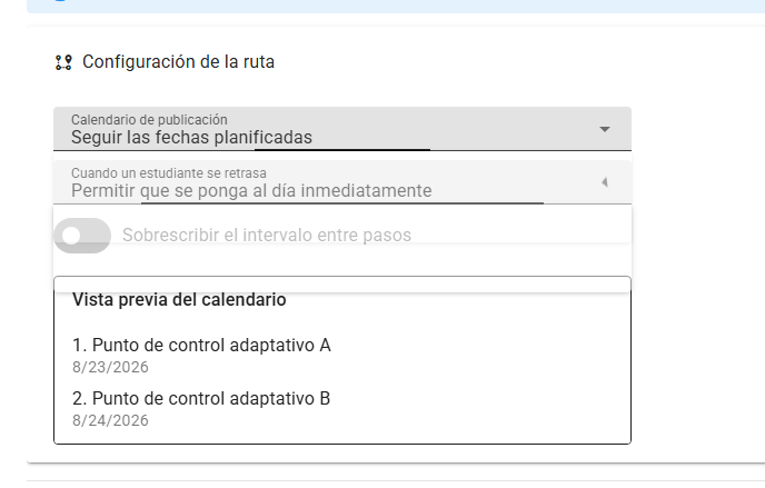 Configuración de fechas planificadas de Gamena con la recuperación inmediata seleccionada